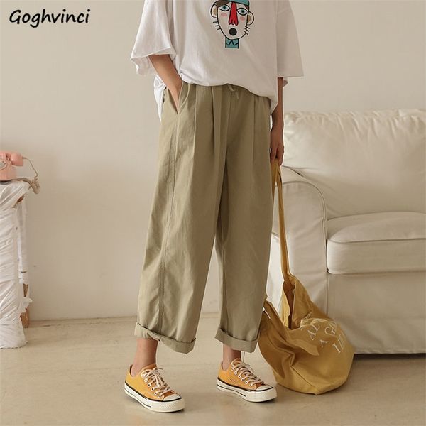 

casual pants women solid wide leg trousers ins bf harajuku all match loose korean style womens chic ulzzang drawstring fashion 220808, Black;white