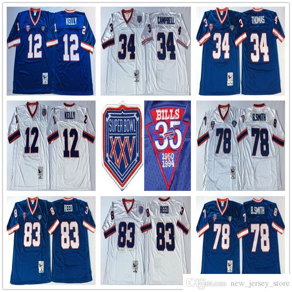 

ncaa vintage mitchell and ness football 12 jim kelly jerseys retro stitch 34 thurman thomas 78 bruce smith 83 andre reed jersey mitchell&nes, Black;red