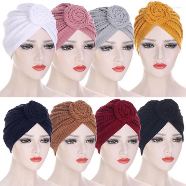 Twisted Müslüman Türban Cap Kadınlar Düz Renk Başlıkları Bonnet Afrika Bayan Hindistan Şapka Saç Deskesi Kemo Piled Beanie/Kafatası Kapakları Oliv22