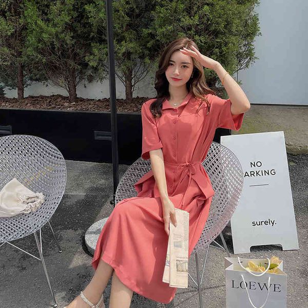 

casual dresses women's dress women's summer korean version loose waist slim temperament elegant style shirt long skirt k762, Black;gray