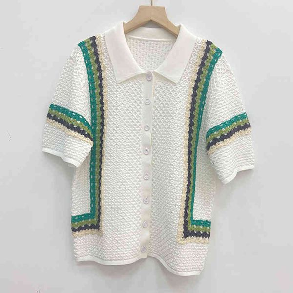 

women's knits & tees cp spring and summer women's lapel straight polo sweater, White