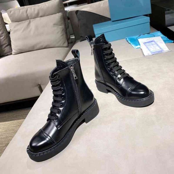 

women's leather boots motorcycle boots round toe winter shoes and square high heels series, Black
