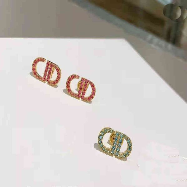 

super discount 75% off 2022 family alphabet color rhinestone earrings minority light luxury 925 silver needle earrings female, Golden