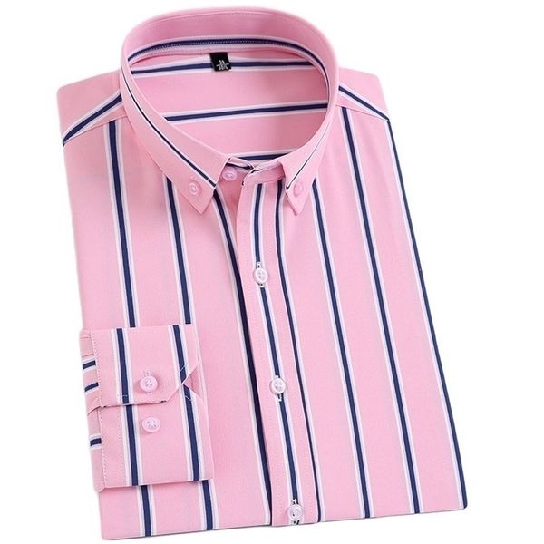 Vertikal gestreiftes Hemd, elastisch, langärmelig, Business-Männerhemden, formell, lässig, Standard-Passform, modische Herrenbekleidung 220322