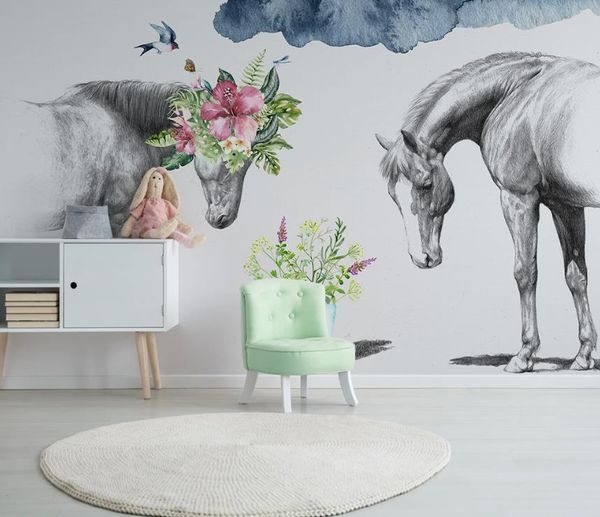 Hohe Qualität Material 3D Wallpaper Wandbild Europäischen Stil Modern Paar Pferd Hintergrund Wand B Hintergrundbilder für Wohnzimmer Schlafzimmer Kinderzimmer