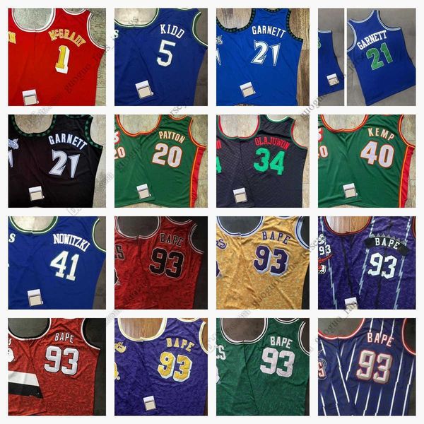 

authentic stitched retro mitchell and ness basketball jerseys 20 payton 40 kemp 34 allen 41 nowitzki jersey size s--xxxl, Black;red