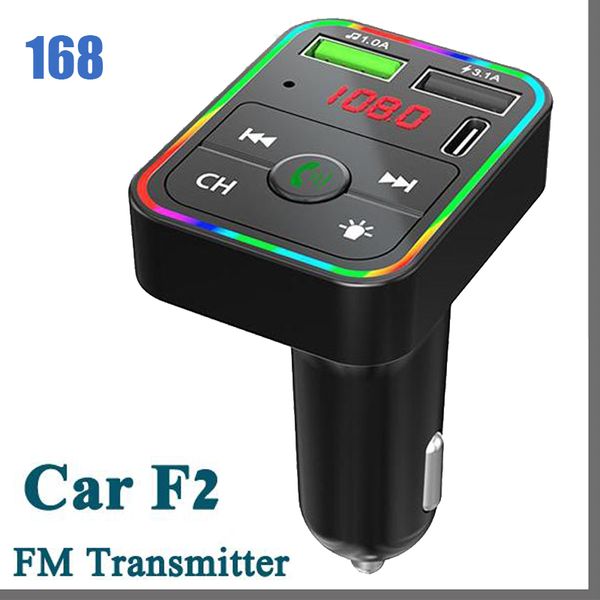 168DD Автомобильное зарядное устройство F2 BT5.0 FM-передатчик Dual USB Быстрая зарядка Порты PD Type C Аудиоприемник громкой связи Авто MP3-плеер для мобильных телефонов