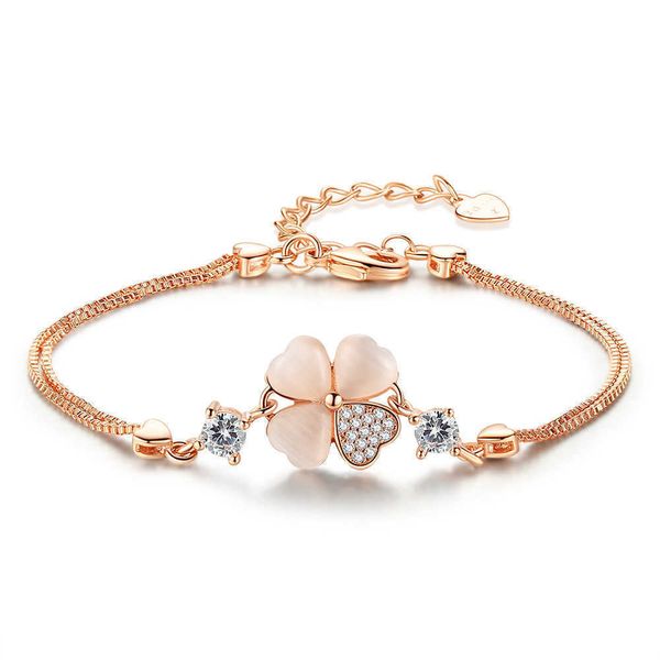 

pulsera con trbol de la suerte para mujer y nia, brazalete plata s925, color rosa claro, regalo cumpleaos boda, Golden;silver