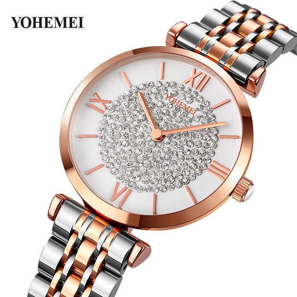 

fashion eternal beauty all over the sky star diamond solid stainless steel band women's watch female student waterproof trend quartz wa, Slivery;golden