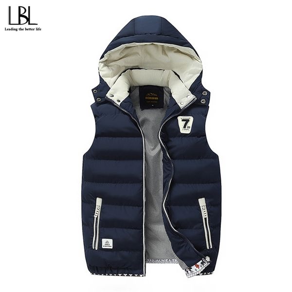 

down vest men autumn winter warm men's casual waistcoat sleeveless jacket man windproof 5xl mens vest overcoats hat detachable 201128, Black;white