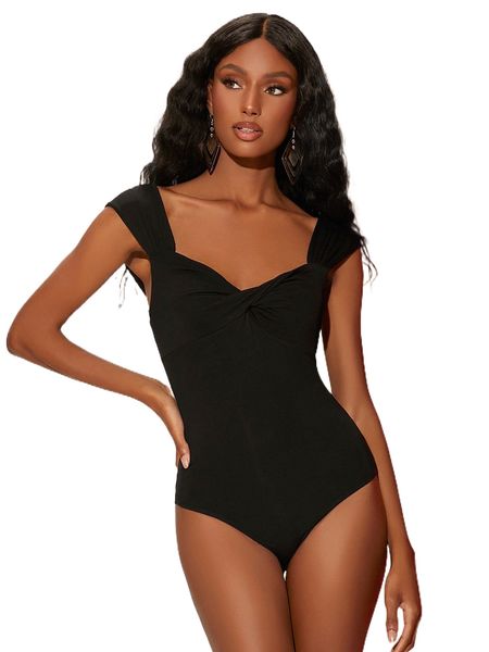 

twist front slim fit bodysuit 23r0#, White