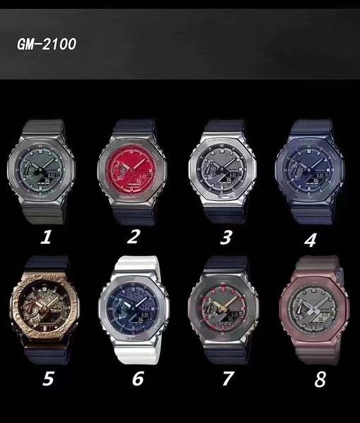 

men's sports quartz digital gm-2100 watch led cold light dual display world time full function gm series alloy 10 colors, Slivery;brown