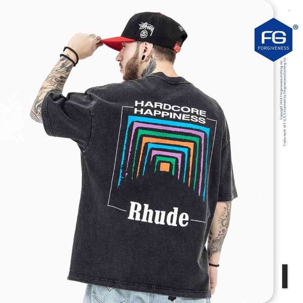 

men's t-shirts fg menswear spring and summer fashion br high street letter printing washing round neck loose short sleeve t-shirt for m, White;black