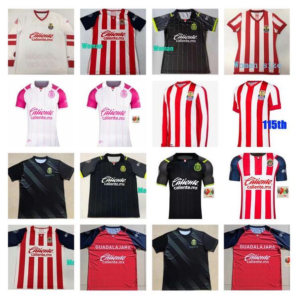 

retro 110th 115 year 2021 2022 2023 chivas soccer jerseys aniversario 21 22 23 deportivo guadalajara e.lopez 115th long sleeve football shir, Black;yellow
