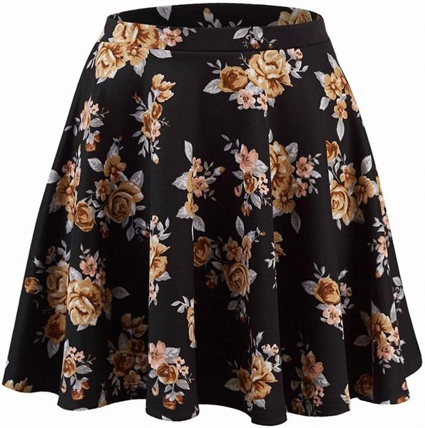 

versatile stretchy flared casual skater skirt - made in usa d5g9#, Black;gray