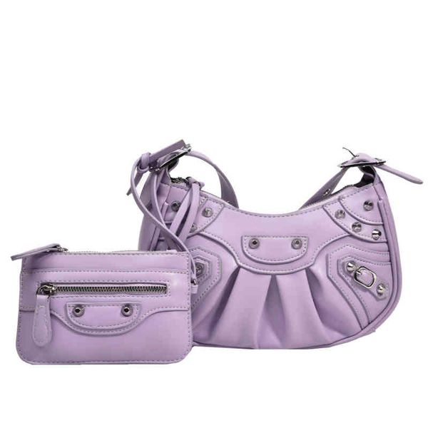 

new fashion trendy baguette bags underarm bag 2022 pleated crescent single motorcycle rivet semicircle female shoulder handbags