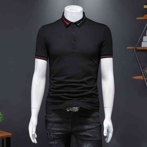 

men's fashion personality trend new short-sleeved brand wholesale short sleeve t-shirt summer slim fit simple casual lapel half small s, White;black