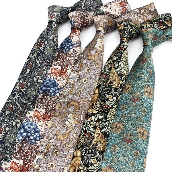 Cravatta in poliestere vintage retrò in seta Stampa 8cm Cravatta floreale di lusso per uomo Cravatta Abiti da banchetto Tuxedo Regalo per uomo Abbigliamento quotidiano