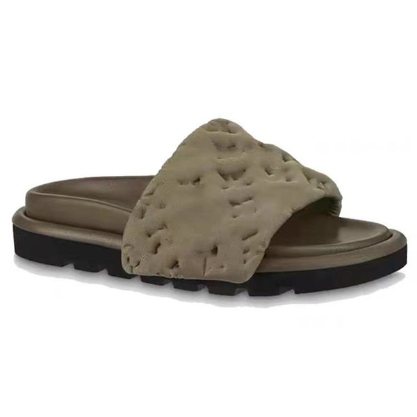 

woman sandal shoe designer womens sandales pool pillow comfort mule slides calfskin leather platform sandals padded front strap summer shoe, Black