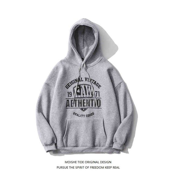 

moishe tide brand letter printed hoodie for men and women loose hip hop student couple plush jacket, Black
