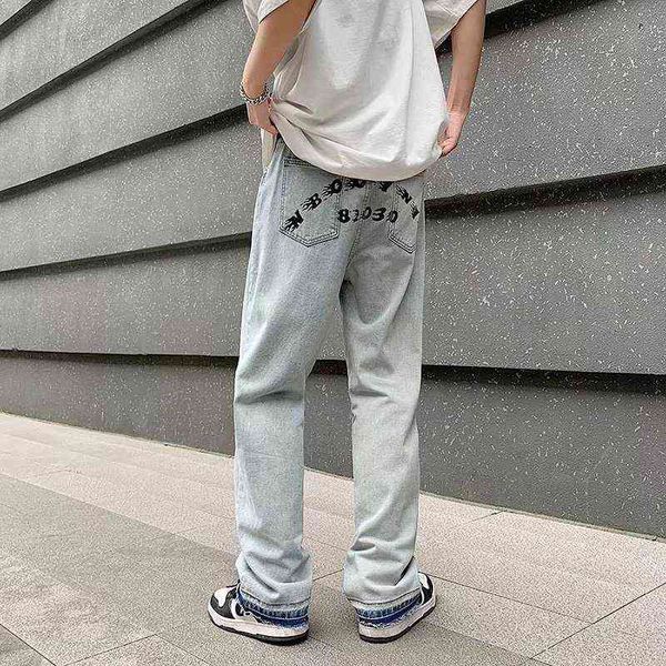 

herren 2022 hosen letter print vintage men baggy jeans pants y2k clothes distressed washed hip hop denim trousers pantn homme t220803, Blue