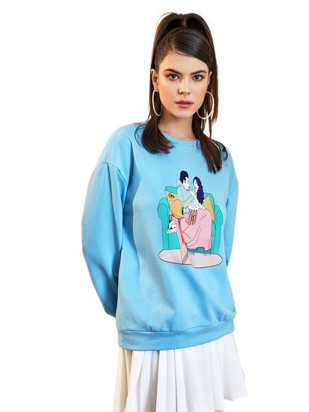 

x diytown drop shoulder figure graphic pullover w5oi#, Black