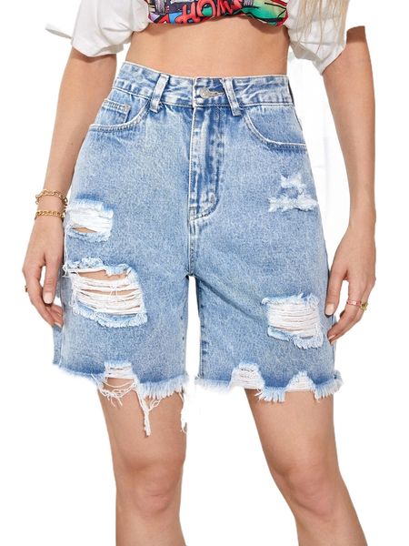 

high waist ripped raw cut denim shorts c9gu#, White;black