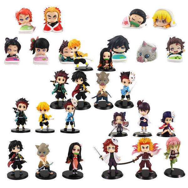 

huiya01 3-9cm demon slayer kimetsu no yaiba nezuko tanjirou tsuyuri zenitsu kochou shinobu giyuu inosuke pvc q version figure toys dolls q06
