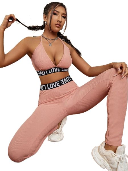 

letter tape halter & leggings 74pq#, White