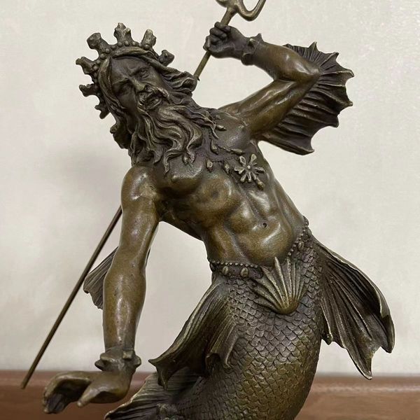 

31cm bronze poseidon with trident statue figurine greek mythology sea god sculpture antique figurine art home cabinet decor, Silver