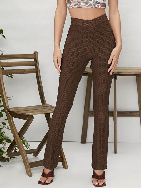 

honeycomb textured asymmetrical waist pants j6cd#, Black;white