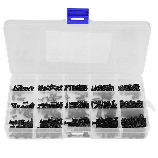 

480pcs black carbon steel hexagonal countersunk screw nut kit m2 m2.5 m3