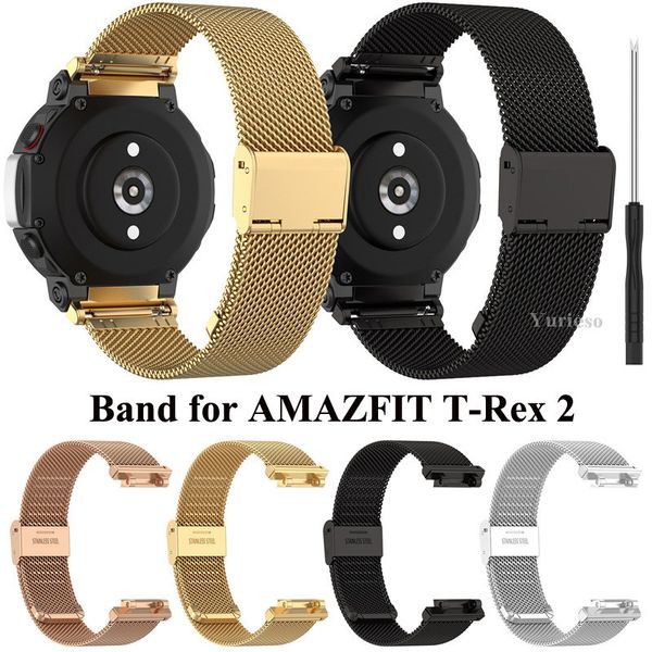Banda de a￧o inoxid￡vel para Amazfit T-Rex 2 pulseira de pulseira Smartwatch Metal Wrist para Huami T Rex 2 Acess￳rios