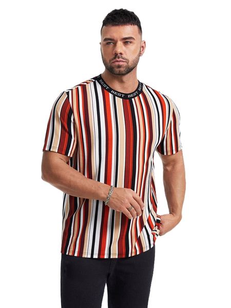 

extended sizes men letter graphic striped tee k7yk#, White;black