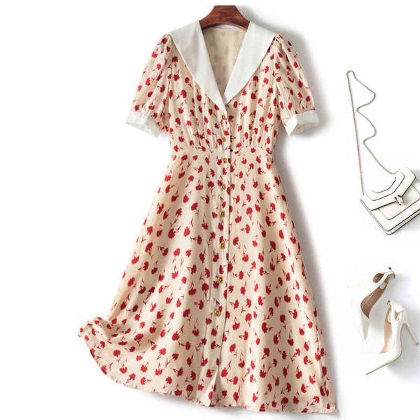 

casual dresses french tailoring label cutting mall foreign trade discount original light luxury summer dress high waist v-neck single breast, Black;gray