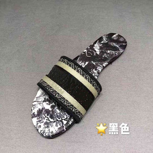 

embroidered letter slippers women's flat beach shoes leisure large 42 sandals, Black
