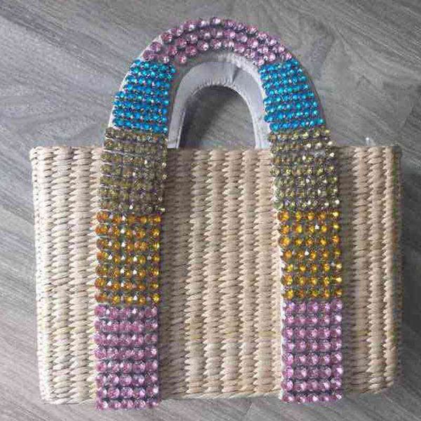 

fashion pearls handle women handbags beaded straw basket bags luxury designer rattan tote wicker woven large summer beach purse 220512