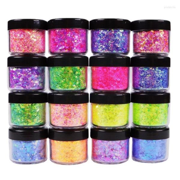 Glitter per unghie 2022 Paillettes Super Color Polvere Decorazione degli occhi Set Goblin in bottiglia Adesivo fluorescente V0B7 Prud22