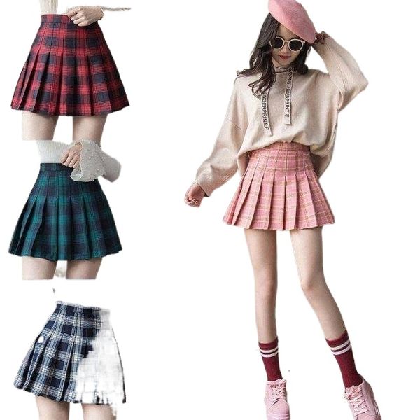 

- 3xl harajuku short skirt korean plaid female zipper high waist school girl ruffle pleated mini skirts d4ze#, Black