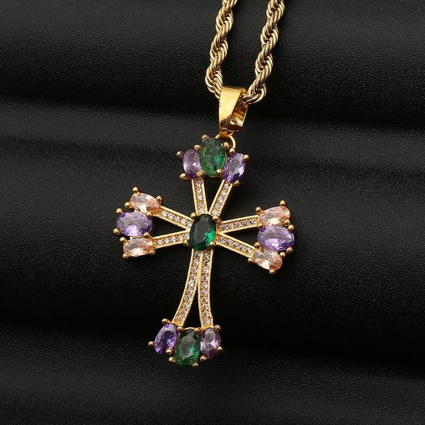 

new designed cross crystal pendant necklace luxurious micro inlays diamonds men women hip hop punk necklaces designer jewelry 013, Silver