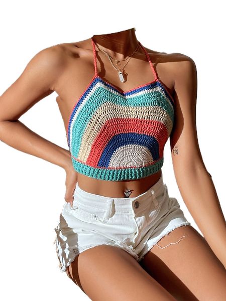 

color block tie backless crop halter z9oz#, White