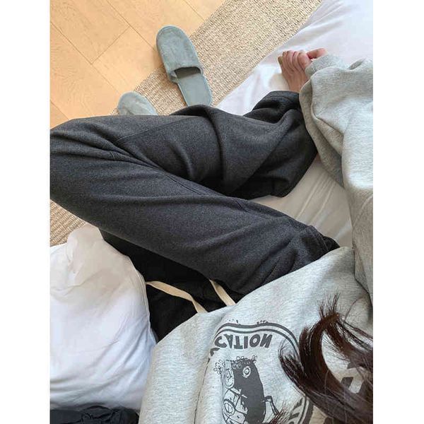 

women's pants & cpris in the utumn of , slim stright tube wide leg pnts for women hve high wist nd sense st wxy fluffy lzy csul 0yyk, Black;white