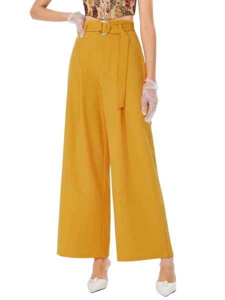 

mod solid belted wide leg pants 416h#, Black;white