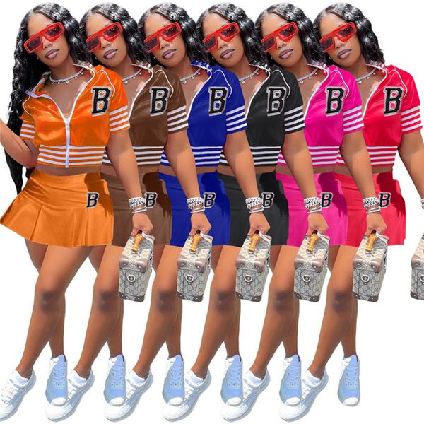 

two piece sets women outfit skirts and jacket fashion summer active baseball mini skirt y2k clothes rave dresses wholesale 7078, White