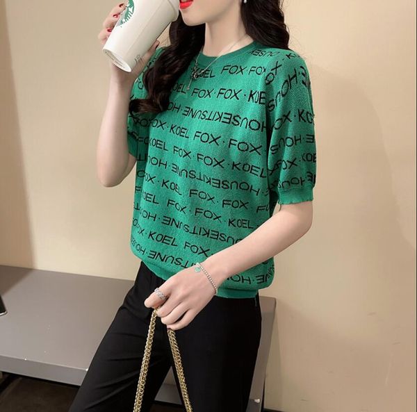 

2023gg women knits tees morandi designer knit t shirt fashion short sleeves casual sweater, White