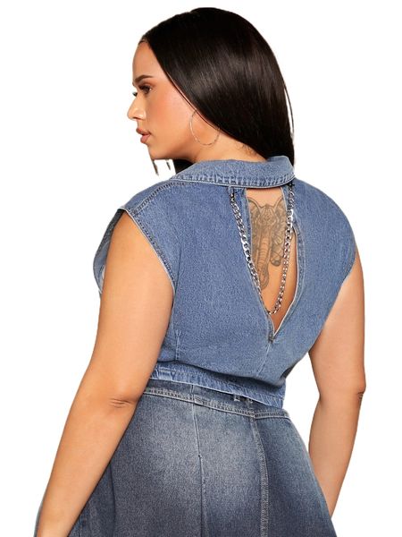 

plus chain detail cut out back denim g3pn#, White