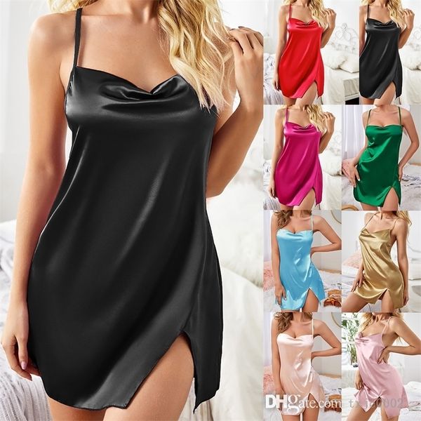 S-3XL Mulheres suspensor de seda pijamas camisola de dormir sono lingerie roupas de noite sexy com-decote em vsli