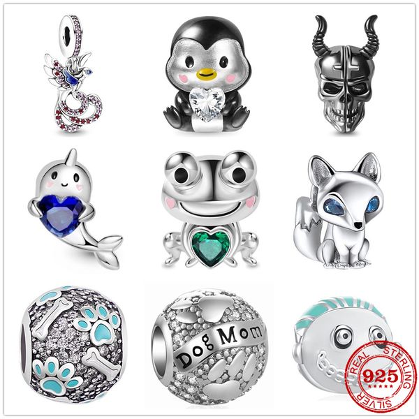 925 Gümüş Gümüş Dangle Charm Yeni Penguen Kurbağa Dolphin Paw Fox Şeytan Boncuklar Boncuk Fit Pandora Charms Bilezik Diy Takı Aksesuarları