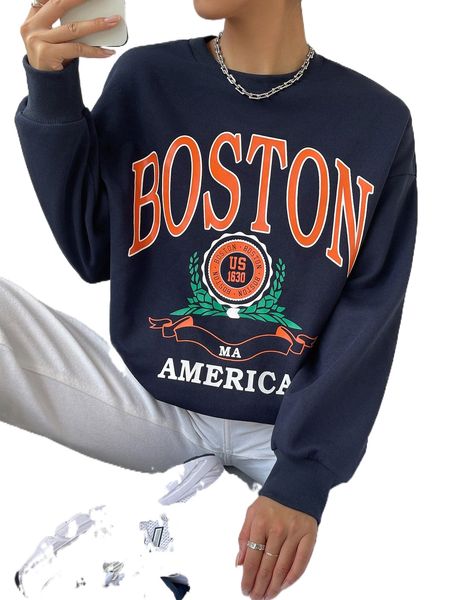 

letter graphic drop shoulder sweatshirt 68zk#, Black
