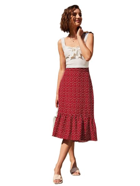 

allover heart print ruffle hem skirt a5fn#, Black